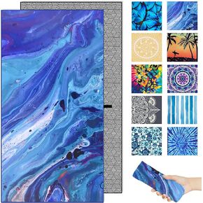 Microfiber Lightweight Beach Towel for Adults - Compact, Personalized, Thin, Sandless for Swimming Pool, Multi Options, Outdoor Travel (Blue River, Large, 72", 36") in Kuwait