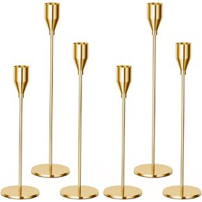 MUZISST Candlestick Holders, French Gold Taper Candle Holders Set of 6, Essential Christmas Metal Home Decor Candlestick for Table Mantel Centerpiece for Wedding, Dinner, Party, Anniversary