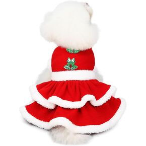 فستان عيد الميلاد للكلاب من DELIFUR - تنورة سانتا كلوز المخملية للجراء، ملابس عيد الميلاد للكلاب والبنات، ملابس شتوية للكلاب الصغيرة والقطط باللون الأحمر (X-Large) in Kuwait