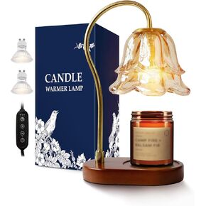 Anoredo Candle Warmer Lamps with Timer, Dimmer & 2 Bulbs, Electric Candle Burner for Jar Candles, Dimmable Warm Light Wax Melting Lamp for Home Decor (Walnut Base) in Kuwait