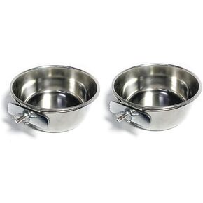 الطيور الحب 2pk الفولاذ المقاوم للصدأ الترباس على قفص حظيرة أكواب للطيور والكلاب والحيوانات الصغيرة طعام الطيور ووعاء الماء، 30 أوقية in Kuwait