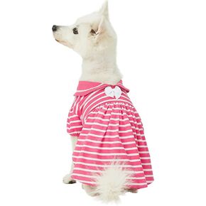 Blueberry Pet Wonderland Floral Sleeveless Dog Dress in Pink Stripe with Peter Pan Collar, Back Length 12", Pack of 1 Clothes for Dogs