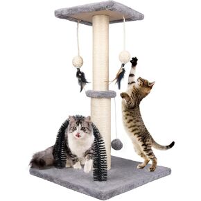 Reddgoose Cat Scratching Post with Cat Self Groomer Brush and Top Platform,Durable Sisal Cat Scratcher Stable Cat Scratch Post with Dangling Balls,Sisal Rope Cat Scratcher Post for Kitten Large Cats in Kuwait