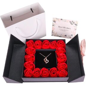 Eternal True Rose Gift Box - 100 Languages Love You Mother's Day Heart Projection Necklace, Romantic Gift for Wife and Mother, Anniversary, Birthday, Valentine's Day, Christmas (Black Gift Box) in Kuwait
