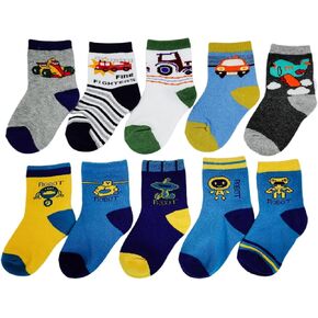 10 ازواج من الجوارب القطنية للاطفال الاولاد الصغار لسن 1-2 سنوات، جوارب روبوت للاطفال القطارات والشاحنات والسيارات، جوارب اطفال مبتكرة in Kuwait