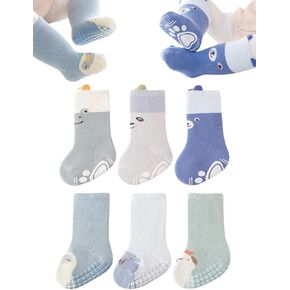 BEHELE Toddlers Non Slip Socks Baby Non-skid Cartoon Socks with Grips Crew Socks for Girls Boys Infant Newborn 6 Pairs in Kuwait