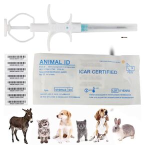 Universal Pet Microchip 134.2khz Registration Animal Implant Chip FDX-B Pet ID Microchip for The Management and Tracking of Dog Cat Cow Pig Rabbit Pigeon Fish (1 Pack, 1.4x8mm)