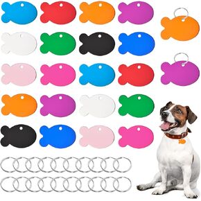 HACRAHO Pet ID Tag, 20 PCS Multi-Color Blank Pet ID Tag Aluminum Double Sided Pet Id Tags with 20 PCS Key Rings for Dogs Cats, Fish-Shape