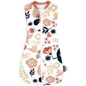 بطانية نوم للأطفال من HOUSBAY قابلة للارتداء مصنوعة من القطن بنسبة 100%، عبوة واحدة من كيس قماط للأطفال الصغار للجنسين 0.5 TOG مع سحاب ثنائي الاتجاه (زهرة، مقاس M) in Kuwait