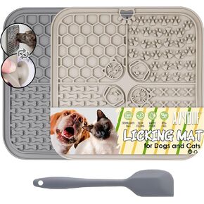 Lick Mats for Dog & Cat, Slow Feeders Cat Bowl with Suction Cups, Anxiety Relief & Boredom Reducer, Enrichment Toys for Peanut Butter Treats Yogurt Bathing Grooming (Beige+Grey) in Kuwait