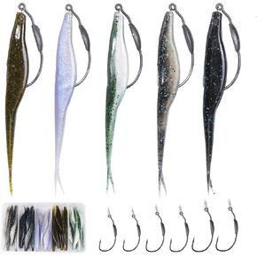 Fishing Bait Soft Plastic Lures, Weighted Hooks & Minnow Lures | 30/50 Pcs Salty Split Tail Jerk Shad Lures, 10 Pack Weedless Swimbait Hooks & 40-Piece Set Options for Bass Fishing in Saudi Arabia