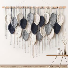 Weldomcor Macrame Wall Hanging Leaf Woven Tapestry Bohemian Chic Wall Hanging Feather Large Handmade Wall Art Decor for Bedroom Living Room Apartment Ornament, 39 inch in Kuwait