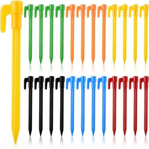 24 Pack Plastic Tent Stakes 5.7 Inch Heavy Duty Canopy Anchoring Pegs Plastic Tent Pegs Sand Stakes Outdoor Beach Spikes for Camping, Gardening, Landscaping, Backpacking(Yellow)