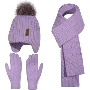 Kids Winter Hat Gloves Scarf Set for 2-14 Years Old Warm Fleece Lining