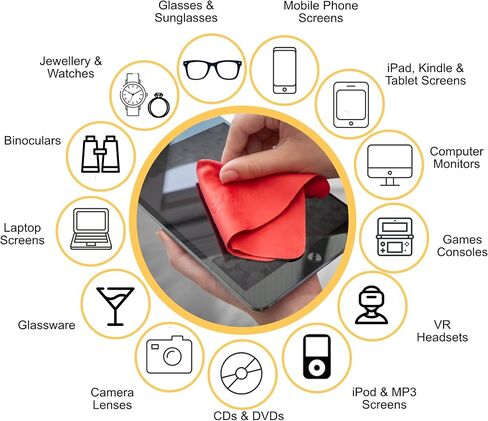 Ed Hicks 8* Premium Microfiber Screen Cleaning Cloths 7" x 7" for Cleaner iPad Tablets and Laptop Screens, Safety and Sports Glasses, Ski Goggles, Plus Sized Phones | Multi-Use Storage Pouch Included in Saudi Arabia
