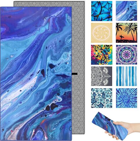 Microfiber Lightweight Beach Towel for Adults - Compact, Personalized, Thin, Sandless for Swimming Pool, Multi Options, Outdoor Travel (Blue River, Large, 72", 36") in Kuwait