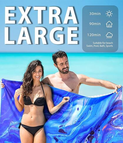 Microfiber Lightweight Beach Towel for Adults - Compact, Personalized, Thin, Sandless for Swimming Pool, Multi Options, Outdoor Travel (Blue River, Large, 72", 36") in Kuwait