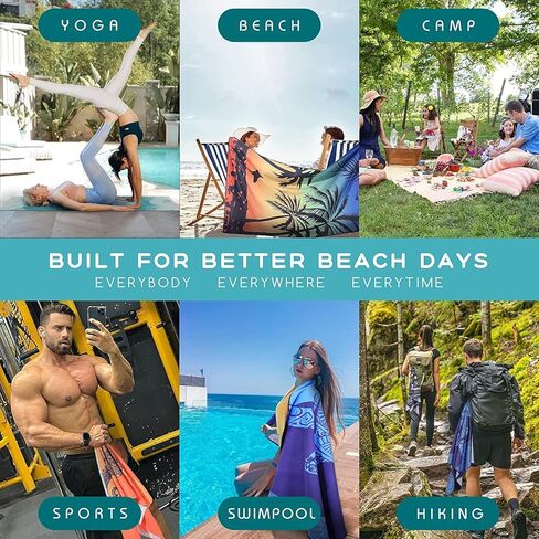 Microfiber Lightweight Beach Towel for Adults - Compact, Personalized, Thin, Sandless for Swimming Pool, Multi Options, Outdoor Travel (Blue River, Large, 72", 36") in Kuwait