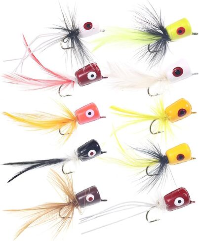 wifreo Fly Fishing Popper Lures for Sunfish Bluegill Crappie Bass Panfish Topwater Popper Fly Fishing/Pack of 10 in Kuwait