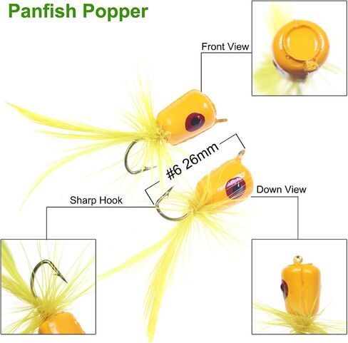 wifreo Fly Fishing Popper Lures for Sunfish Bluegill Crappie Bass Panfish Topwater Popper Fly Fishing/Pack of 10 in Kuwait