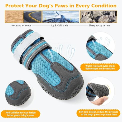 Dog Booties for Hot Pavement Breathable Dog Boots Paw Protector Anti-Slip Dog Summer Shoes with Reflective Straps for Small Medium Large Dogs 4PCS in Saudi Arabia
