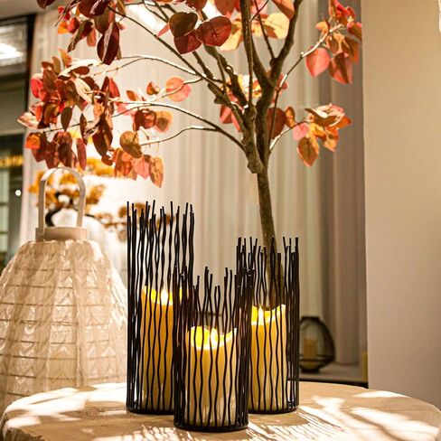 Candle Holders Set of 3 Black Metal Iron Pillar Candlestick Modern Indoor and Outdoor Candlestick Holders for Table Centerpiece Fireplace Mantel Decoration,Home,Party, Wedding,Dining Room Decor in Kuwait
