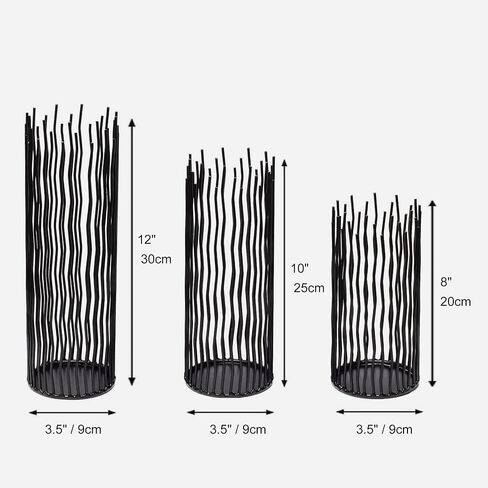 Candle Holders Set of 3 Black Metal Iron Pillar Candlestick Modern Indoor and Outdoor Candlestick Holders for Table Centerpiece Fireplace Mantel Decoration,Home,Party, Wedding,Dining Room Decor in Kuwait