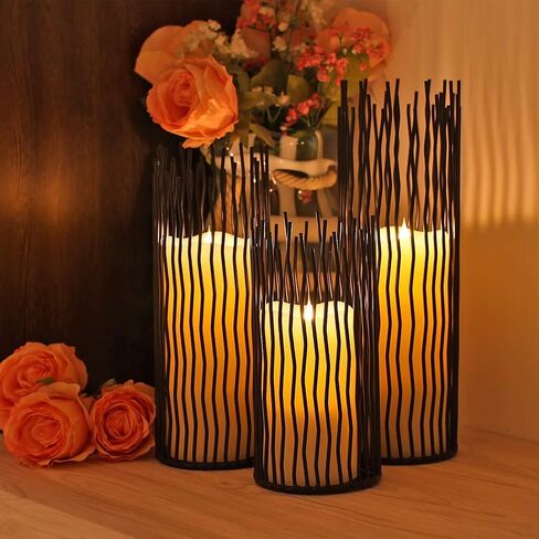 Candle Holders Set of 3 Black Metal Iron Pillar Candlestick Modern Indoor and Outdoor Candlestick Holders for Table Centerpiece Fireplace Mantel Decoration,Home,Party, Wedding,Dining Room Decor in Kuwait