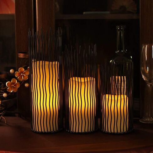Candle Holders Set of 3 Black Metal Iron Pillar Candlestick Modern Indoor and Outdoor Candlestick Holders for Table Centerpiece Fireplace Mantel Decoration,Home,Party, Wedding,Dining Room Decor in Kuwait