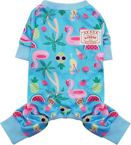 KYEESE Dog Pajamas for Summer Mesh Pjs for Small Dogs Fast-Drying Pet Onesie Lightweight Pet Costume Breathable Puppy Clothes Onesie Comfy UV-Protective Doggie Jammies Flamingo Pattern, Medium in Kuwait