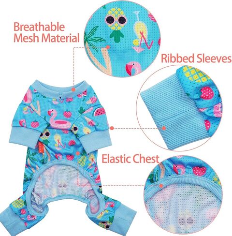 KYEESE Dog Pajamas for Summer Mesh Pjs for Small Dogs Fast-Drying Pet Onesie Lightweight Pet Costume Breathable Puppy Clothes Onesie Comfy UV-Protective Doggie Jammies Flamingo Pattern, Medium in Kuwait