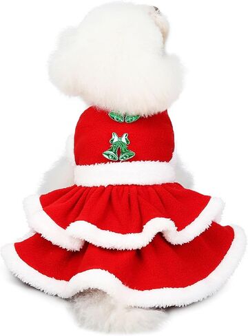 فستان عيد الميلاد للكلاب من DELIFUR - تنورة سانتا كلوز المخملية للجراء، ملابس عيد الميلاد للكلاب والبنات، ملابس شتوية للكلاب الصغيرة والقطط باللون الأحمر (X-Large) in Kuwait