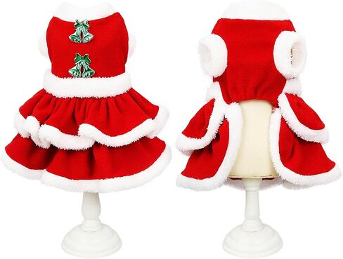 فستان عيد الميلاد للكلاب من DELIFUR - تنورة سانتا كلوز المخملية للجراء، ملابس عيد الميلاد للكلاب والبنات، ملابس شتوية للكلاب الصغيرة والقطط باللون الأحمر (X-Large) in Kuwait