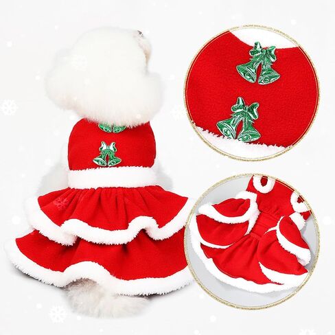فستان عيد الميلاد للكلاب من DELIFUR - تنورة سانتا كلوز المخملية للجراء، ملابس عيد الميلاد للكلاب والبنات، ملابس شتوية للكلاب الصغيرة والقطط باللون الأحمر (X-Large) in Kuwait
