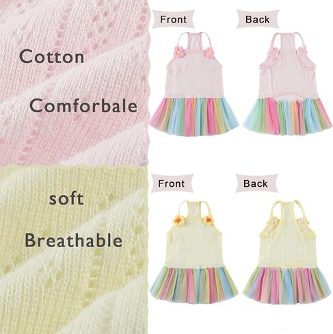 قطعتان من فساتين القطن الصيفية للكلاب فستان الشمس مع قوس قزح تول الجرو تنورة الشاطئ توتو لأعياد الميلاد وحفلات الزفاف وحفلات حمام السباحة والتصوير الفوتوغرافي (وردي أصفر، XL) in Kuwait