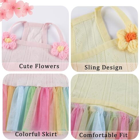 قطعتان من فساتين القطن الصيفية للكلاب فستان الشمس مع قوس قزح تول الجرو تنورة الشاطئ توتو لأعياد الميلاد وحفلات الزفاف وحفلات حمام السباحة والتصوير الفوتوغرافي (وردي أصفر، XL) in Kuwait