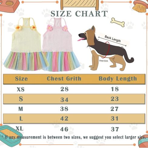 قطعتان من فساتين القطن الصيفية للكلاب فستان الشمس مع قوس قزح تول الجرو تنورة الشاطئ توتو لأعياد الميلاد وحفلات الزفاف وحفلات حمام السباحة والتصوير الفوتوغرافي (وردي أصفر، XL) in Kuwait