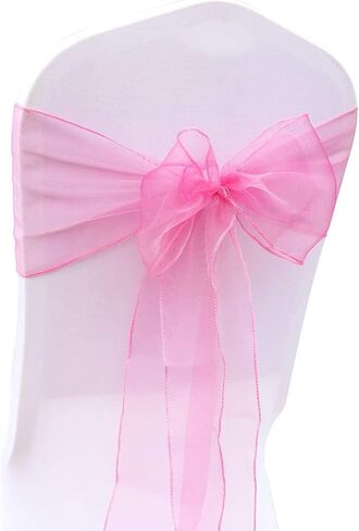 BIT.FLY 25 Pcs Organza Chair Sashes for Wedding Banquet Party Decoration Chair Bows Ties Chair Cover Bands Event Supplies - Light Pink in Kuwait