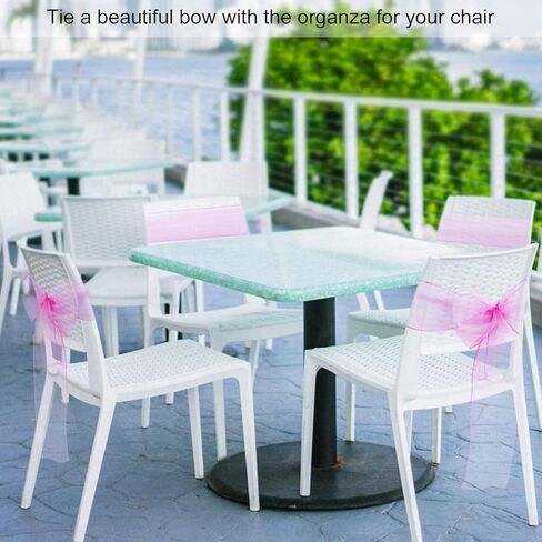 BIT.FLY 25 Pcs Organza Chair Sashes for Wedding Banquet Party Decoration Chair Bows Ties Chair Cover Bands Event Supplies - Light Pink in Kuwait