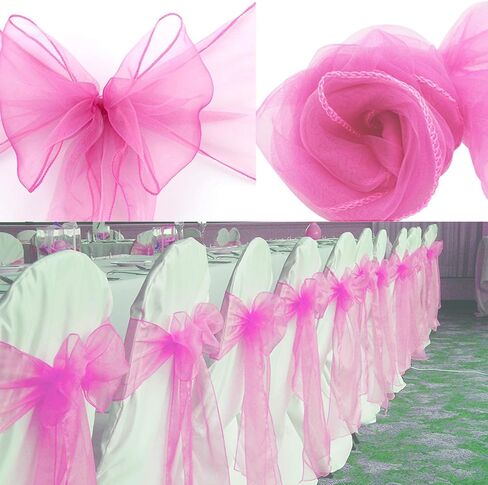 BIT.FLY 25 Pcs Organza Chair Sashes for Wedding Banquet Party Decoration Chair Bows Ties Chair Cover Bands Event Supplies - Light Pink in Kuwait