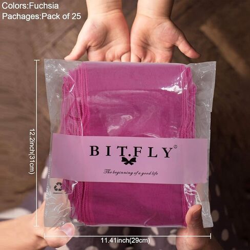 BIT.FLY 25 Pcs Organza Chair Sashes for Wedding Banquet Party Decoration Chair Bows Ties Chair Cover Bands Event Supplies - Light Pink in Kuwait