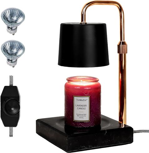 Candle Warmer Lamp, Electric Candle Lamp Warmer with Dimmer, Bedroom Home Decor Marble Base Dimmable Vintage Wax Melt Warmer for Scented Wax with 2 * 50W Bulbs (Black-01) in Kuwait