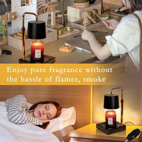 Candle Warmer Lamp, Electric Candle Lamp Warmer with Dimmer, Bedroom Home Decor Marble Base Dimmable Vintage Wax Melt Warmer for Scented Wax with 2 * 50W Bulbs (Black-01) in Kuwait
