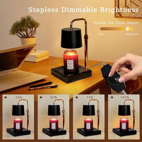 Candle Warmer Lamp, Electric Candle Lamp Warmer with Dimmer, Bedroom Home Decor Marble Base Dimmable Vintage Wax Melt Warmer for Scented Wax with 2 * 50W Bulbs (Black-01) in Kuwait
