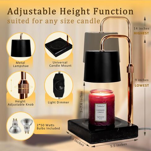 Candle Warmer Lamp, Electric Candle Lamp Warmer with Dimmer, Bedroom Home Decor Marble Base Dimmable Vintage Wax Melt Warmer for Scented Wax with 2 * 50W Bulbs (Black-01) in Kuwait