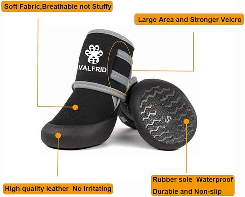 Dog Shoes,Waterproof Dog Rain Boots for Winter Snowy Day,Summer Hot Pavement,Dog Booties for Small Medium Large Dogs,Paw Protector with Reflective Strips Rugged Anti-Slip Rubber Sole Black L in Kuwait