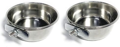 الطيور الحب 2pk الفولاذ المقاوم للصدأ الترباس على قفص حظيرة أكواب للطيور والكلاب والحيوانات الصغيرة طعام الطيور ووعاء الماء، 30 أوقية in Kuwait