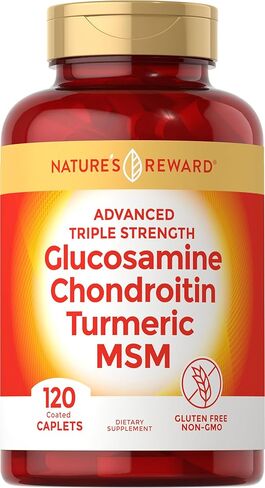 Nature's Reward الجلوكوزامين كوندرويتين قوة ثلاثية - 120 قطعة - مع البوسويليا وميثيل سلفونيل ميثان والكركم - مكمل غير معدل وراثيًا وخالي من الغلوتين in Kuwait