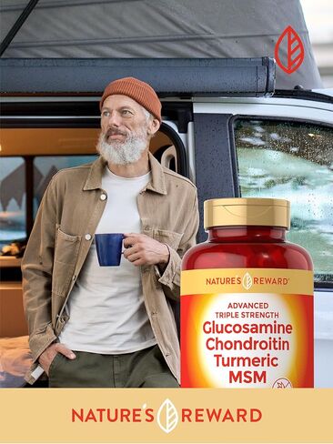 Nature's Reward الجلوكوزامين كوندرويتين قوة ثلاثية - 120 قطعة - مع البوسويليا وميثيل سلفونيل ميثان والكركم - مكمل غير معدل وراثيًا وخالي من الغلوتين in Kuwait