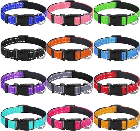 Sanwuta 12 Pcs Reflective Puppy Dog Collars Bulk for Litter Small Medium Dogs Adjustable Safety Nylon Collars with Locking Buckle Soft Padded Breathable Puppy Collar for Cats Pets(Small) in Saudi Arabia